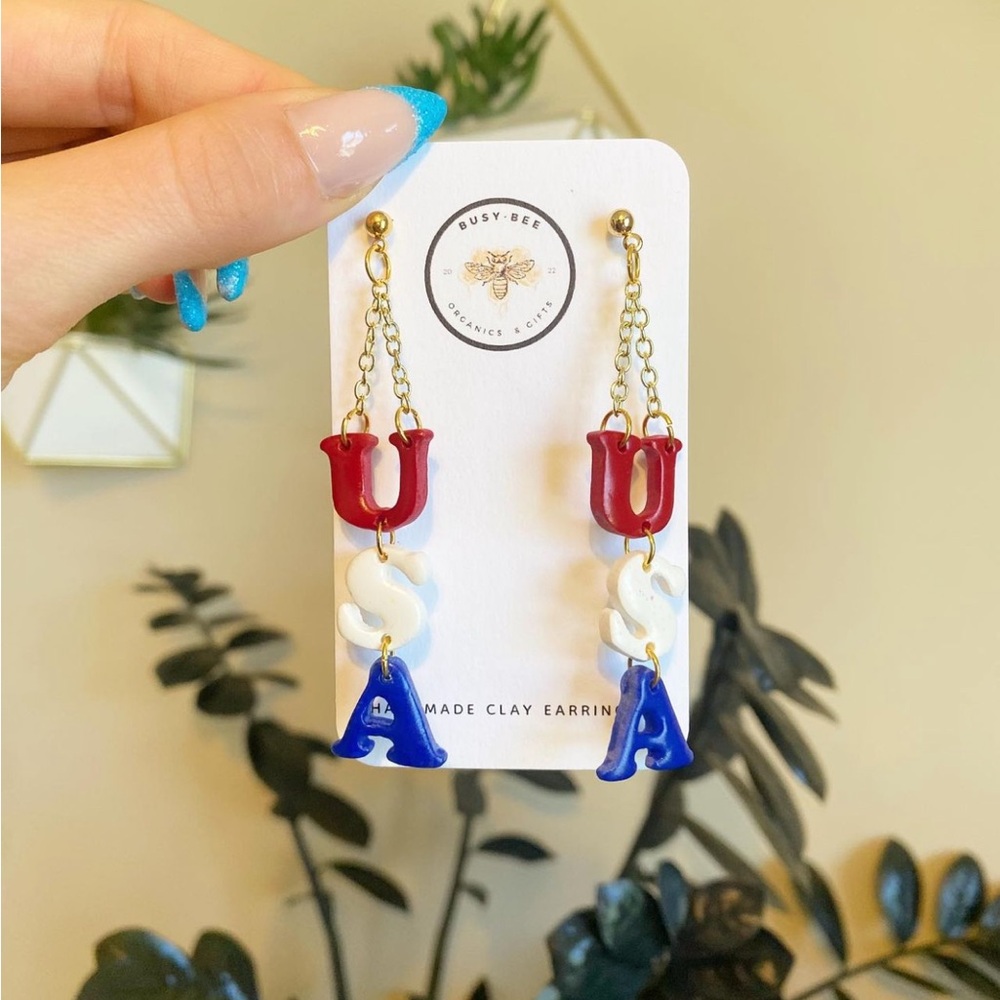 BUSY • BEE PLOYMER CLAY “USA” EARRINGS